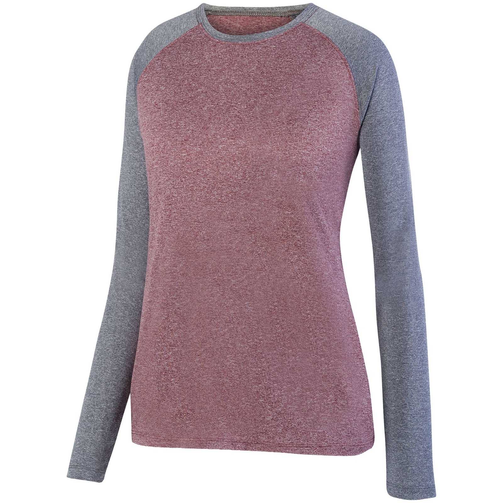Augusta 2817 Ladies Kinergy Two Color Long Sleeve Raglan Tee - Maroon Heather Graphite Heather - HIT a Double
