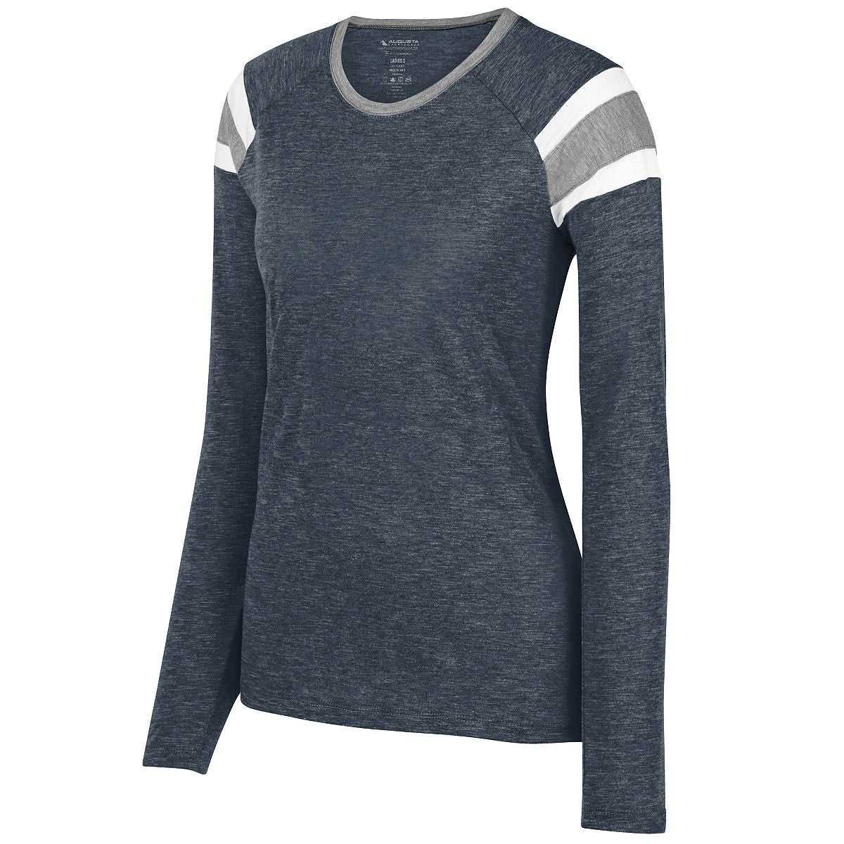 Augusta 3012 Ladies Long Sleeve Fanatic Tee - Navy Slate White - HIT a Double