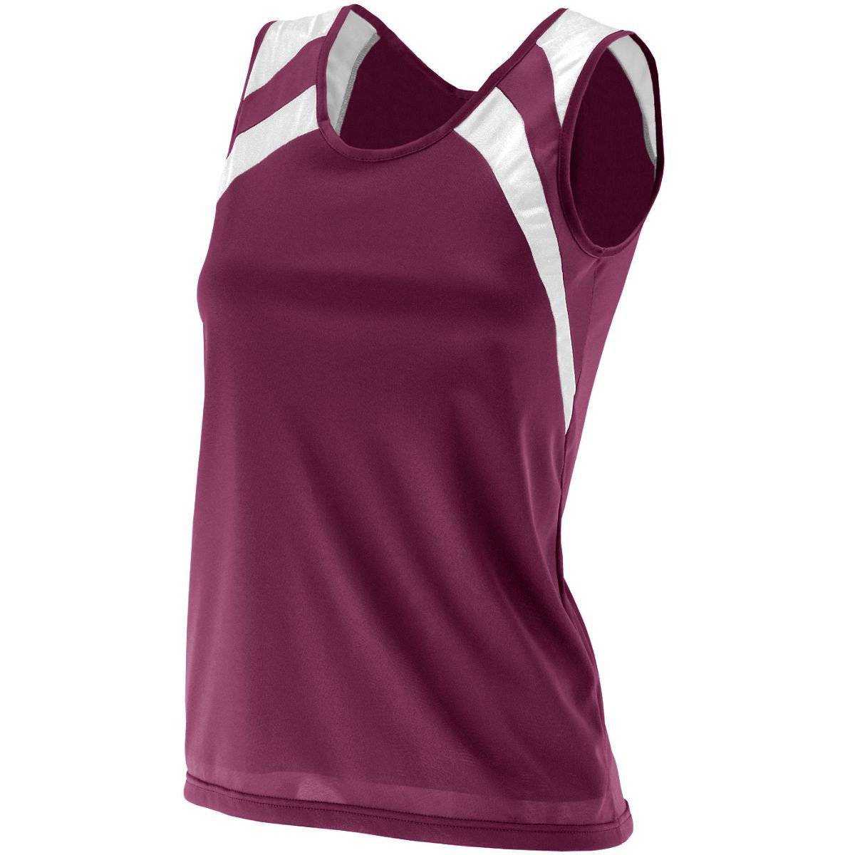 Augusta 313 Ladies Wicking Tank with Shoulder Insert - Maroon White - HIT a Double