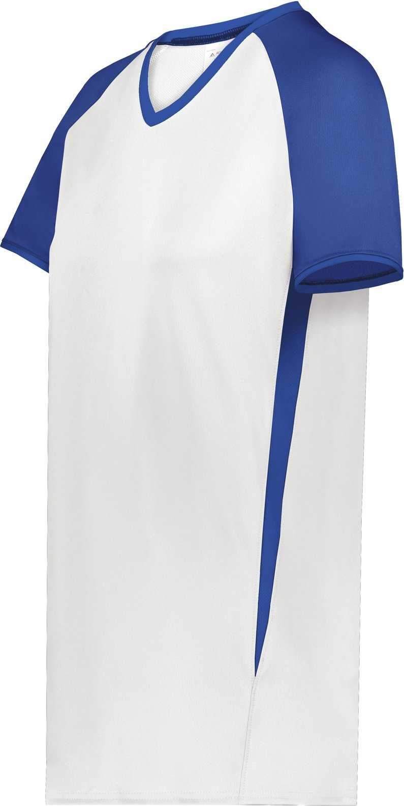 Augusta 6915 Ladies Cutter+ V-Neck Jersey - White Royal - HIT a Double