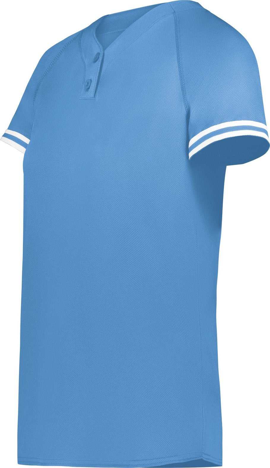 Augusta 6917 Ladies Cutter+ Henley Jersey - Columbia Blue White - HIT a Double
