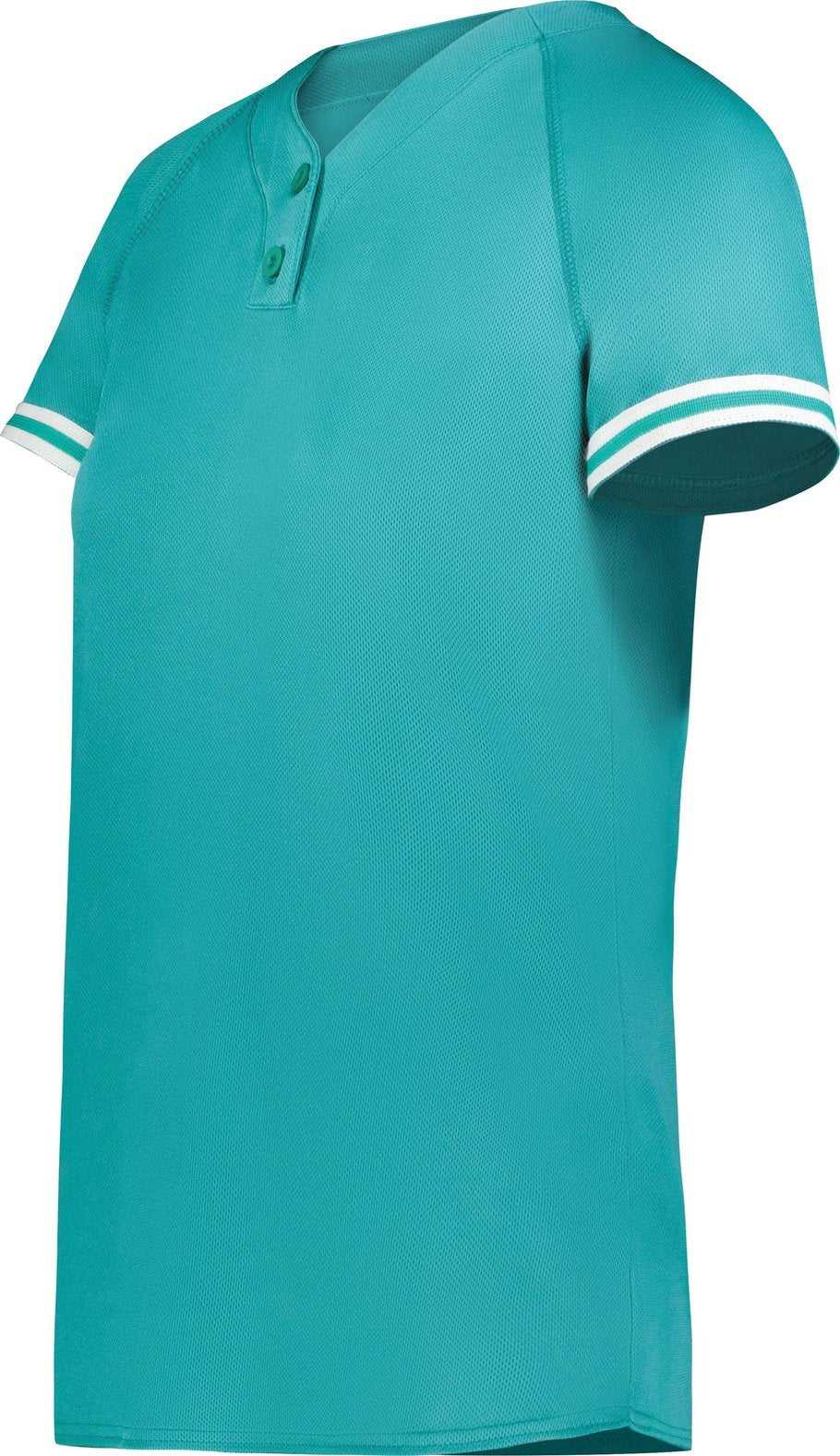 Augusta 6917 Ladies Cutter+ Henley Jersey - Teal White - HIT a Double
