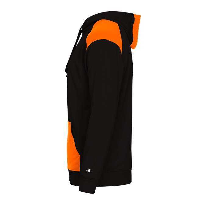Badger Sport 1440 Breakout Performance Fleece Hoodie - Black Safety Orange - HIT a Double - 1