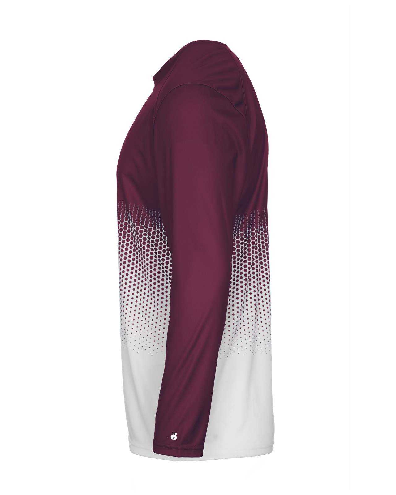 Badger Sport 2224 Hex Youth Long Sleeve Tee - Maroon Hex - HIT a Double - 1