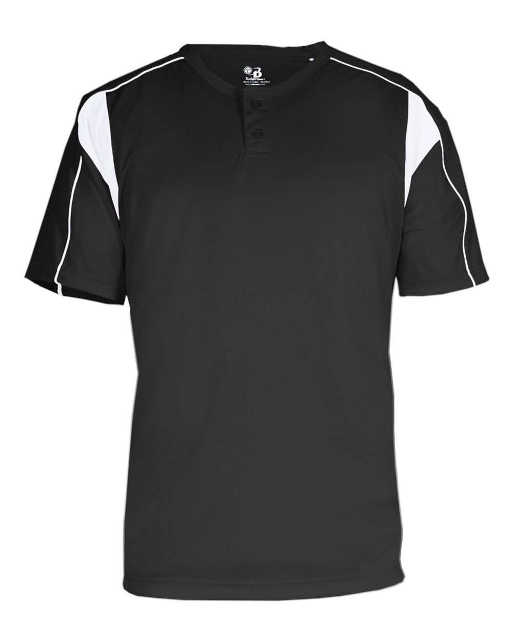 Badger Sport 2937 Youth Pro Placket - Black White - HIT a Double - 1