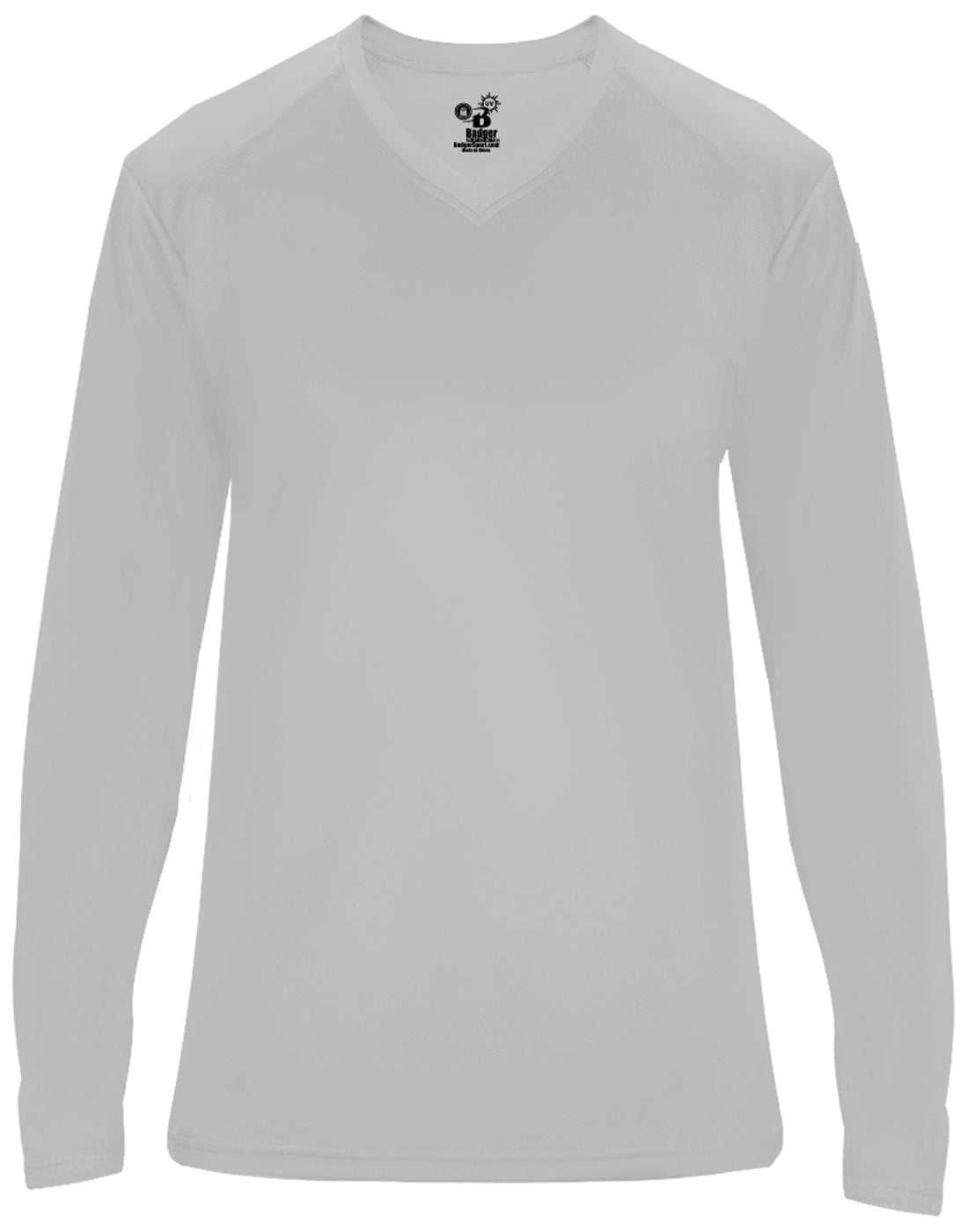Badger Sport 4064 Ultimate Softlock V-neck Ladies Long Sleeve Tee - Silver - HIT a Double - 1