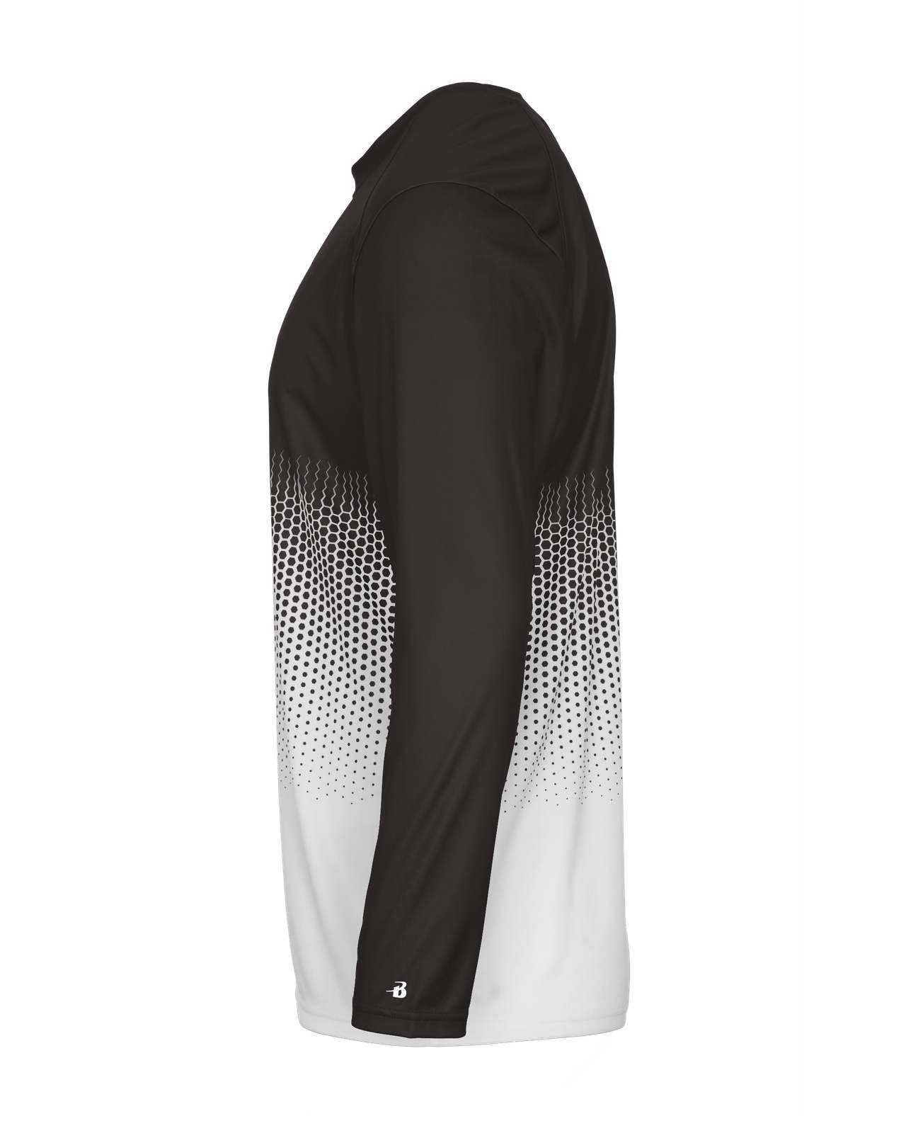 Badger Sport 4224 Hex Long Sleeve Tee - Black Hex - HIT a Double - 1