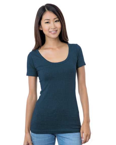 Bayside 3405 Women's USA-Made Scoop Neck Tee - Heather Navy - HIT a Double