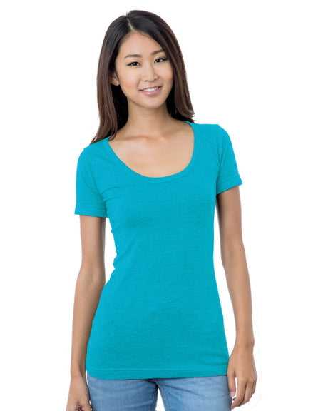 Bayside 3405 Women's USA-Made Scoop Neck Tee - Turquoise - HIT a Double