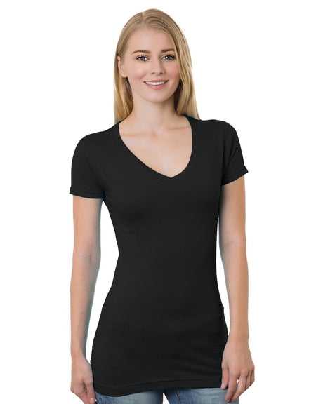 Bayside 3407 Women's USA-Made V-Neck Tee - Black - HIT a Double