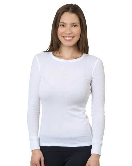 Bayside 3420 Women's USA-Made Long Sleeve Thermal - White - HIT a Double