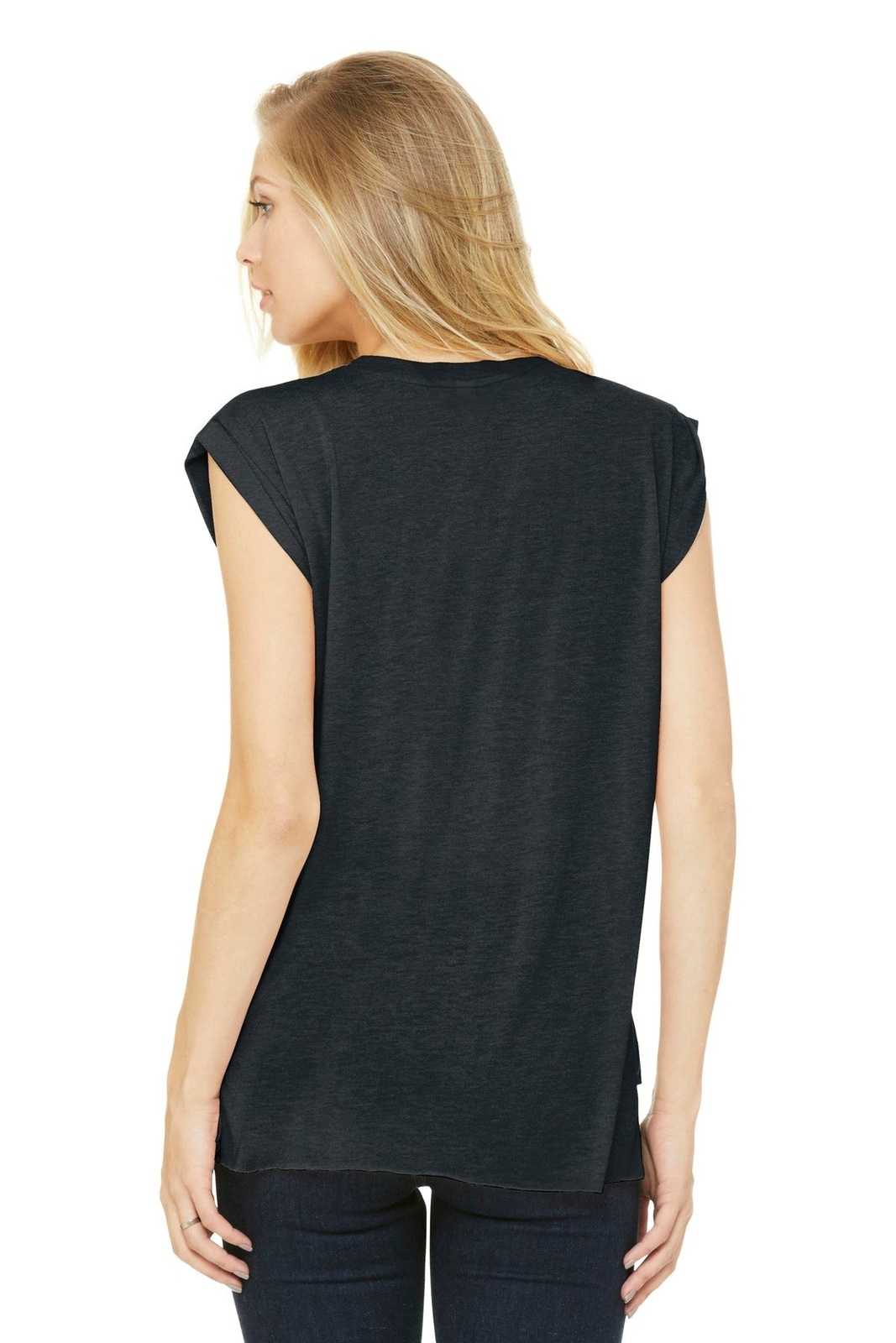 Bella + Canvas 8804 Women's Flowy Muscle Tee with Rolled Cuffs - Dark Gray Heather - HIT a Double