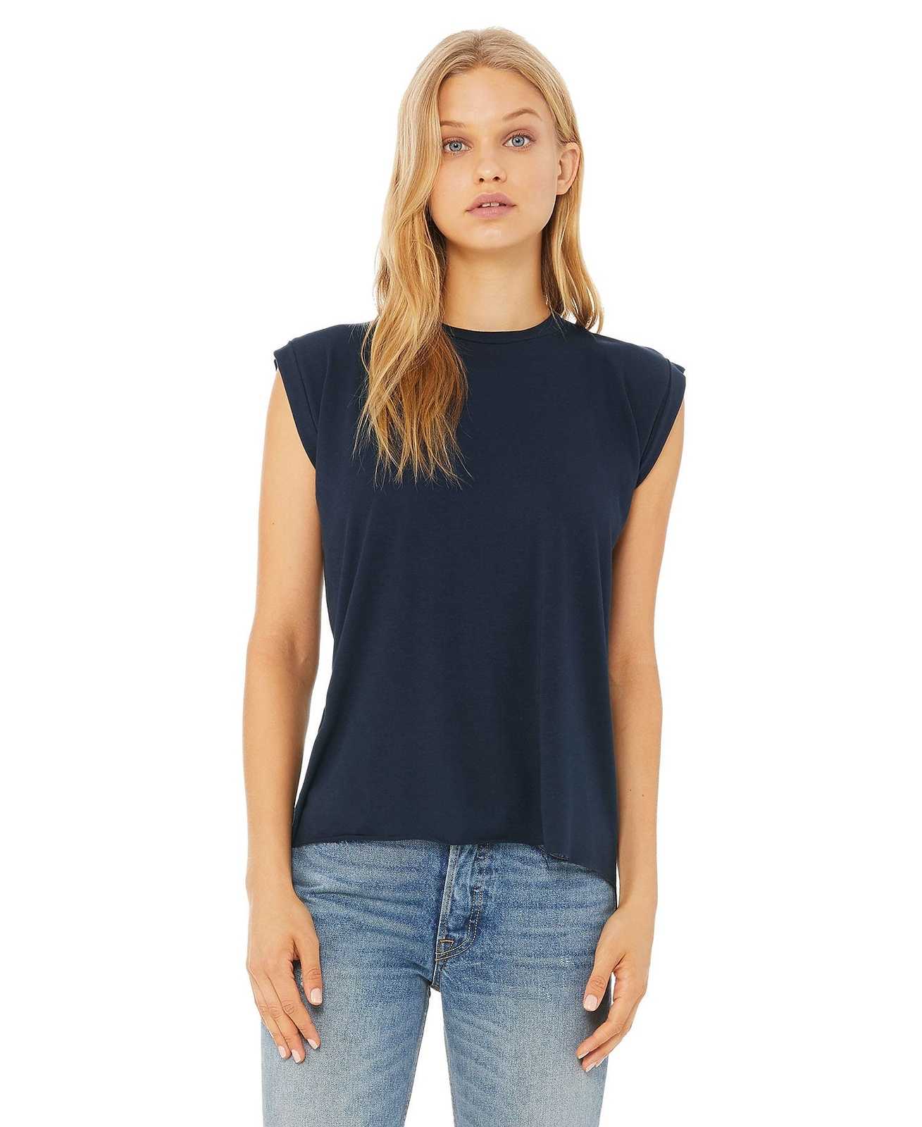 Bella + Canvas 8804 Women's Flowy Muscle Tee with Rolled Cuffs - Midnight - HIT a Double
