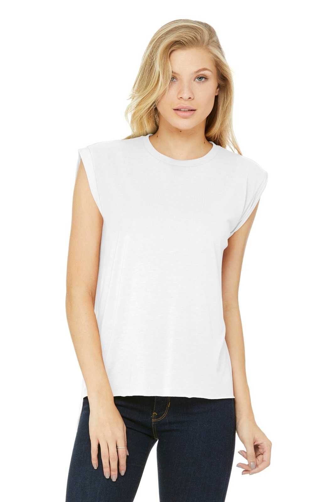 Bella + Canvas 8804 Women's Flowy Muscle Tee with Rolled Cuffs - White - HIT a Double