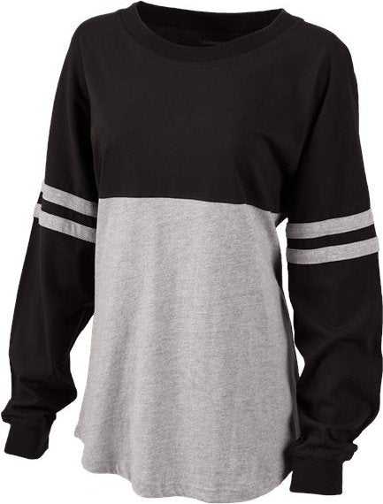 Boxercraft BW3514 Women's Pom Pom Long Sleeve Jersey T-Shirt - Black Oxford" - "HIT a Double
