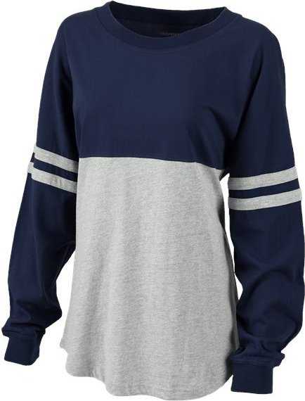 Boxercraft BW3514 Women's Pom Pom Long Sleeve Jersey T-Shirt - Navy Oxford" - "HIT a Double