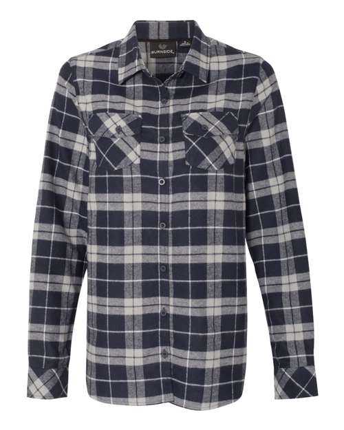 Burnside 5210 Women's Yarn-Dyed Long Sleeve Flannel Shirt - Navy Grey - HIT a Double