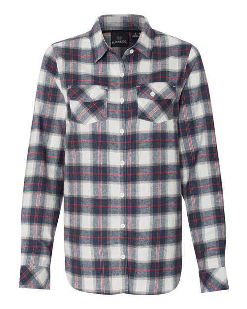 Burnside 5210 Women's Yarn-Dyed Long Sleeve Flannel Shirt - White Red - HIT a Double