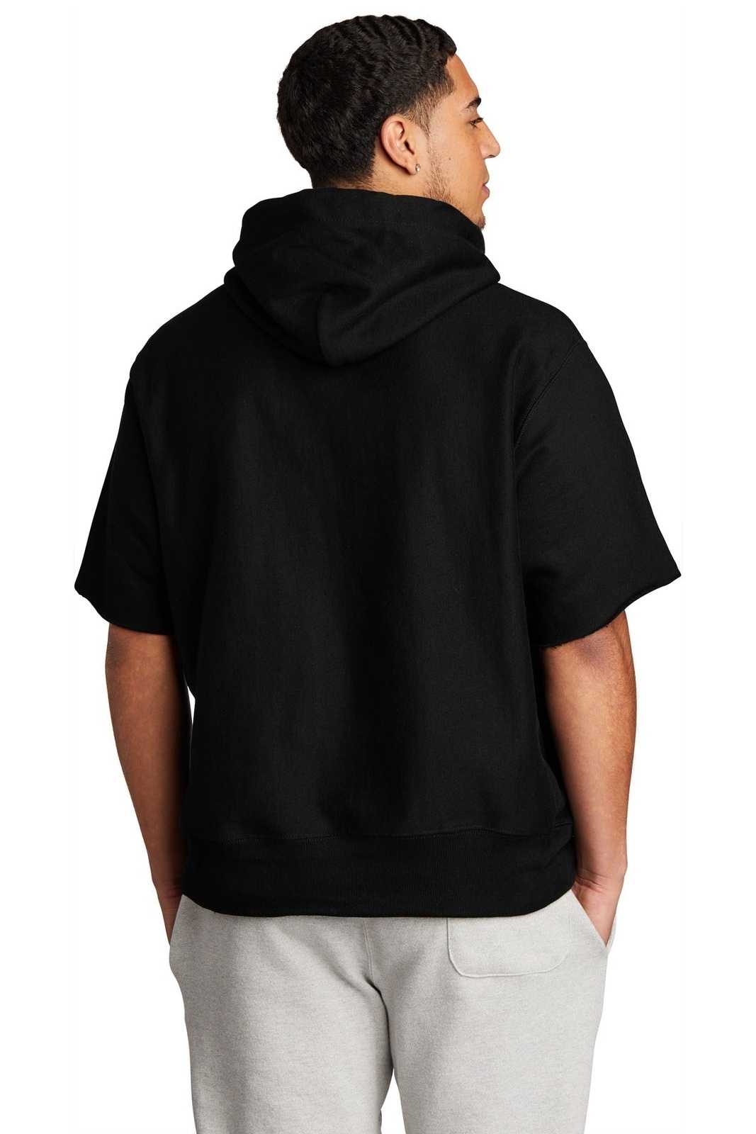 Champion S101SS Reverse Weave Short Sleeve Hooded Sweatshirt - Black - HIT a Double - 1