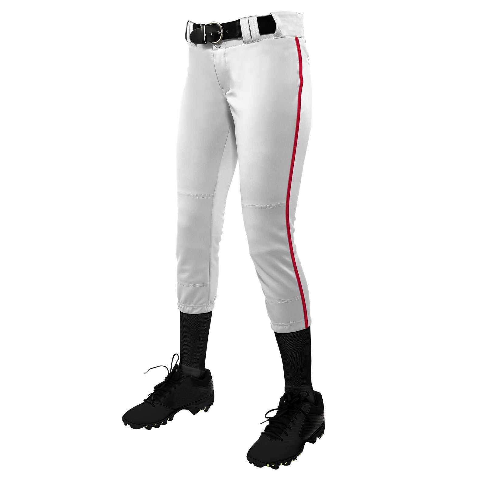 Champro BP11P Tournament with Pipe Softball Pant - White Scarlet - HIT a Double