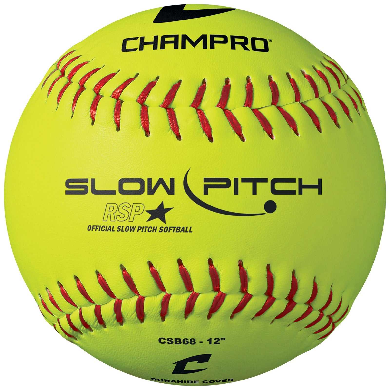 Champro CSB68 12" Slowpitch Practice Softball 12 Pk - Yellow - HIT a Double