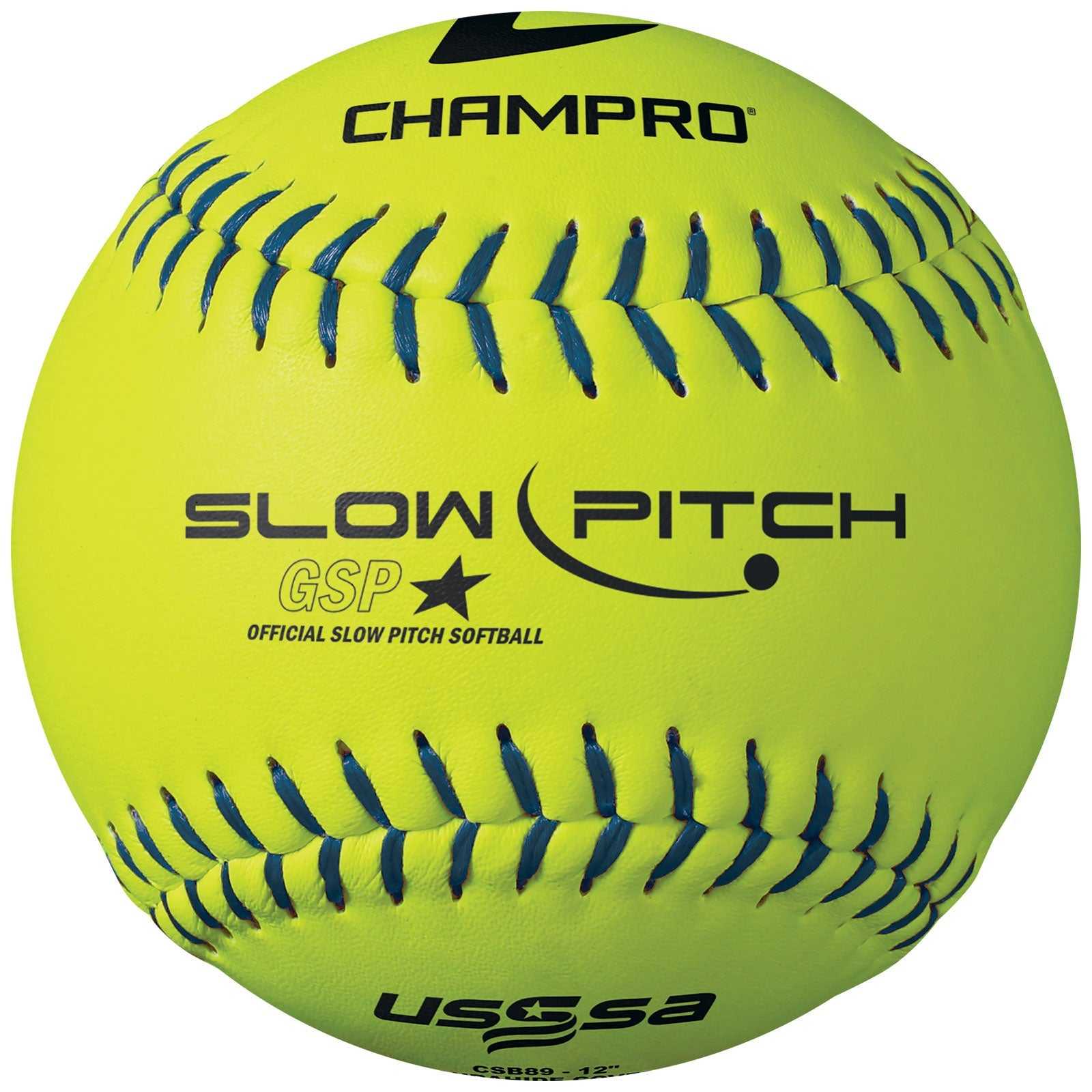 Champro CSB89 UShort SleeveSA Slow Pitch Durahide 12" Softball - Optic Yellow - HIT a Double