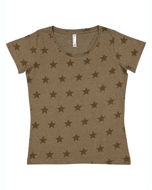 Code Five 3629 Women's Star Print Scoop Neck Tee - Military Green Star - HIT a Double