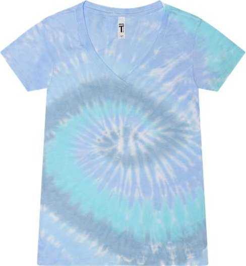 Colortone 1075 Women's Tie-Dyed V-Neck T-Shirt - Lagoon - HIT a Double - 1