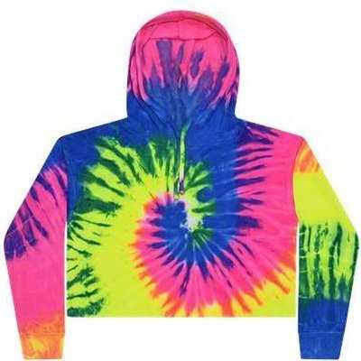 Colortone 8333 Women's Tie-Dyed Crop Hooded Sweatshirt - Neon Rainbow - HIT a Double - 1