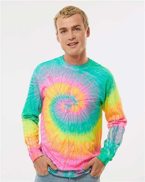 Colortone 2000 Tie-Dyed Long Sleeve T-Shirt - Minty Rainbow" - "HIT a Double
