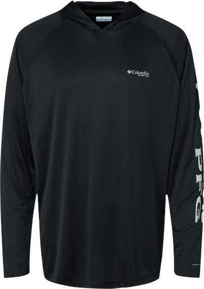 Columbia 153617 PFG Terminal Tackle Hooded Long Sleeve T-Shirt - Black Cool Gray" - "HIT a Double