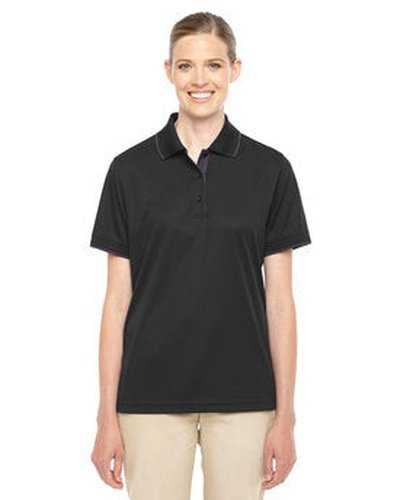 Core 365 78222 Ladies' Motive Performance Pique Polo with Tipped Collar - Black Carbon - HIT a Double