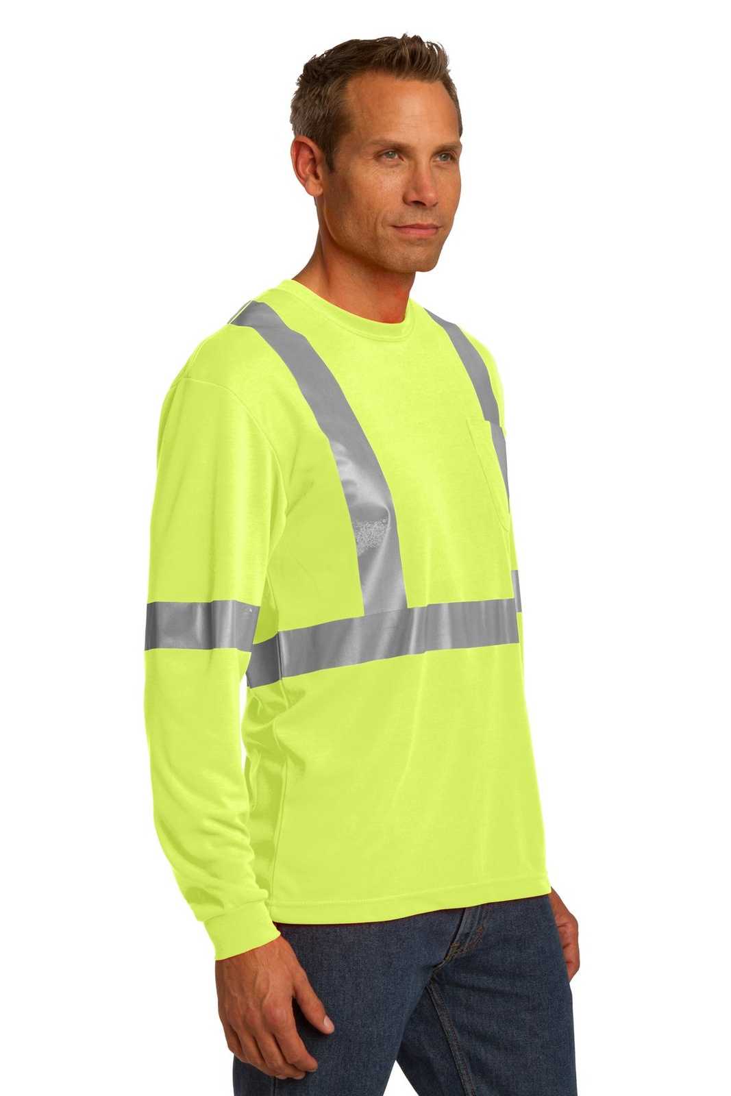CornerStone CS401LS ANSI 107 Class 2 Long Sleeve Safety T-Shirt - Safety Yellow Reflective - HIT a Double - 4