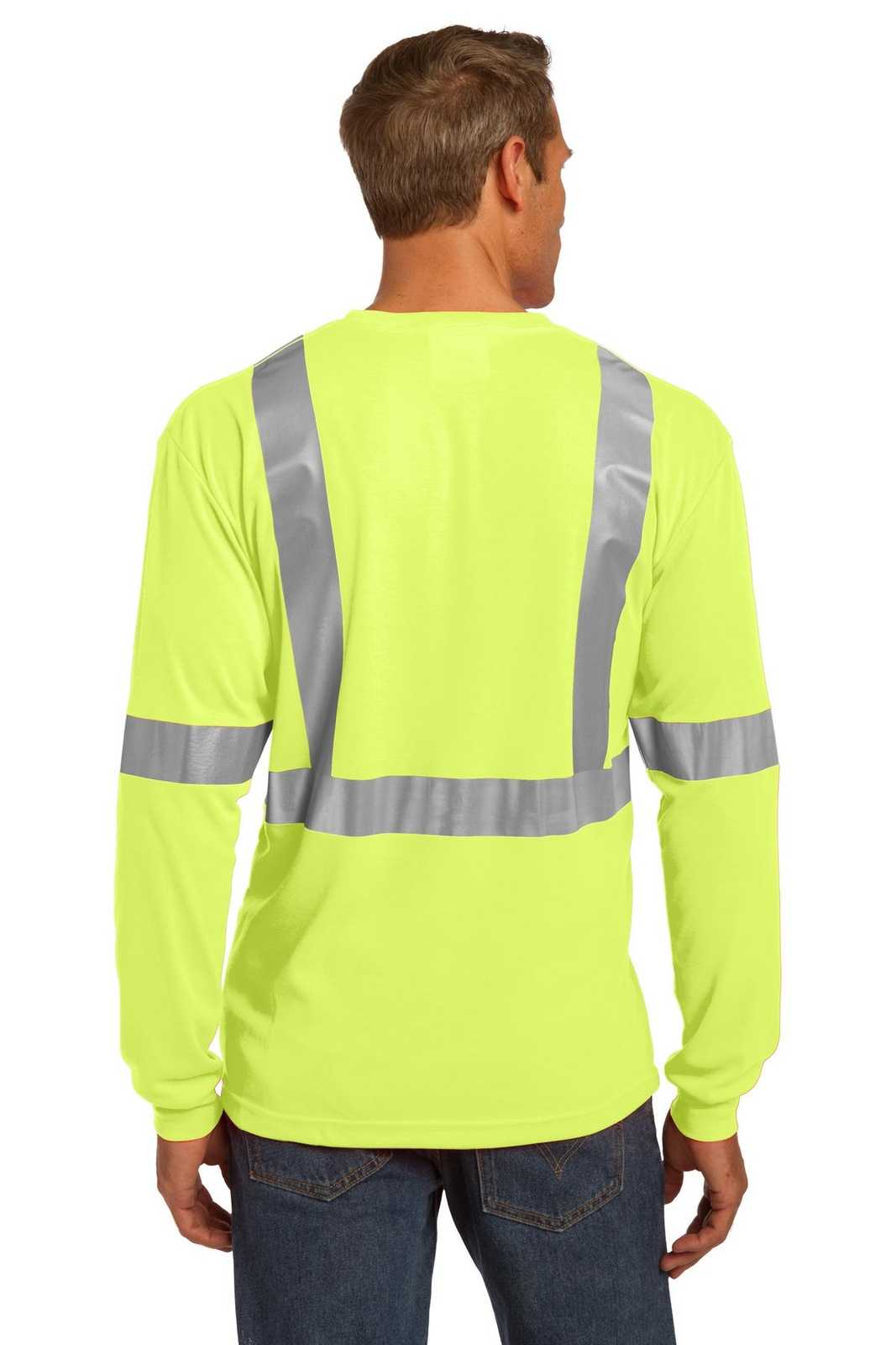 CornerStone CS401LS ANSI 107 Class 2 Long Sleeve Safety T-Shirt - Safety Yellow Reflective - HIT a Double - 1