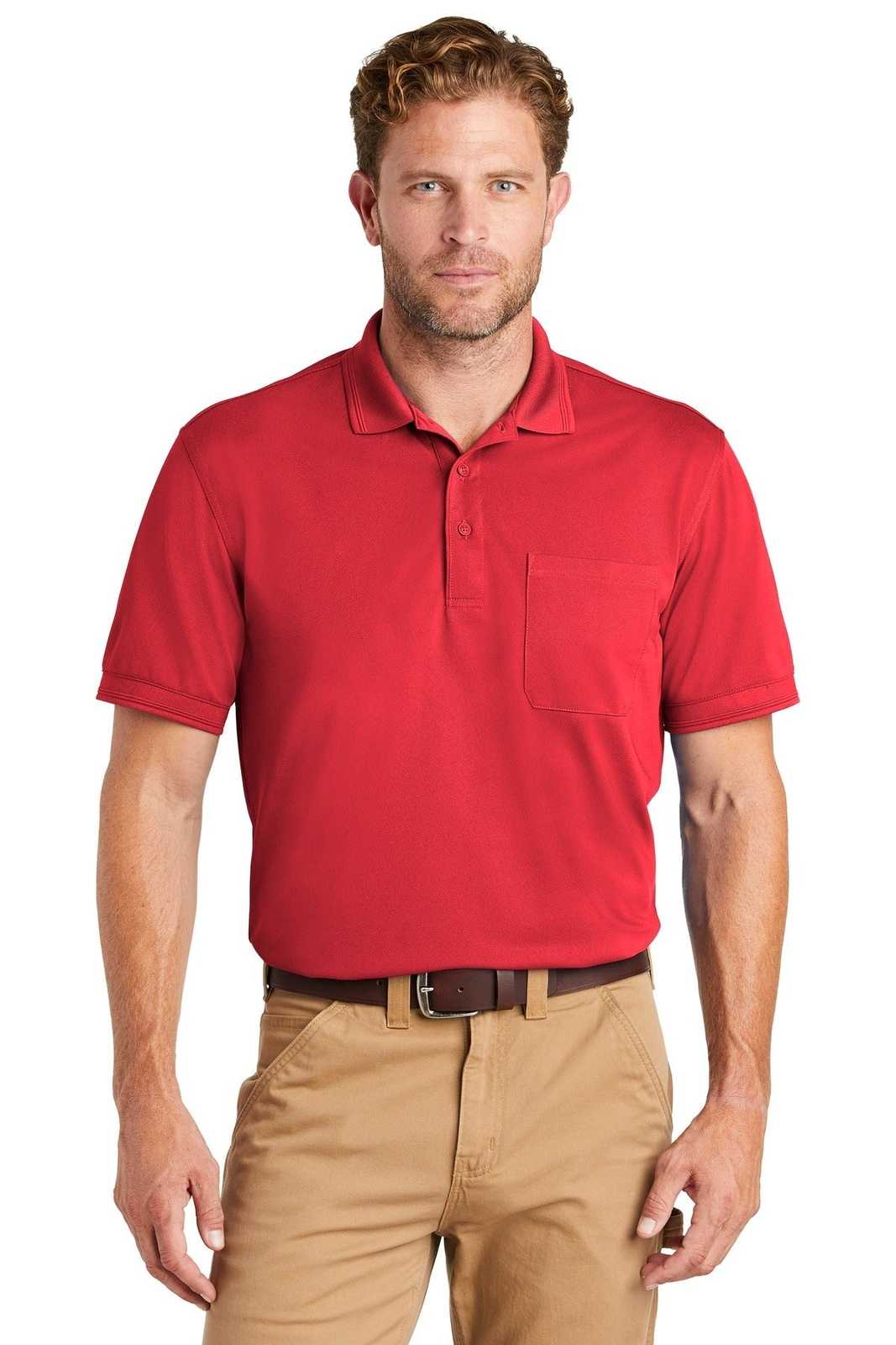 CornerStone CS4020P Industrial Snag-Proof Pique Pocket Polo - Red - HIT a Double - 1