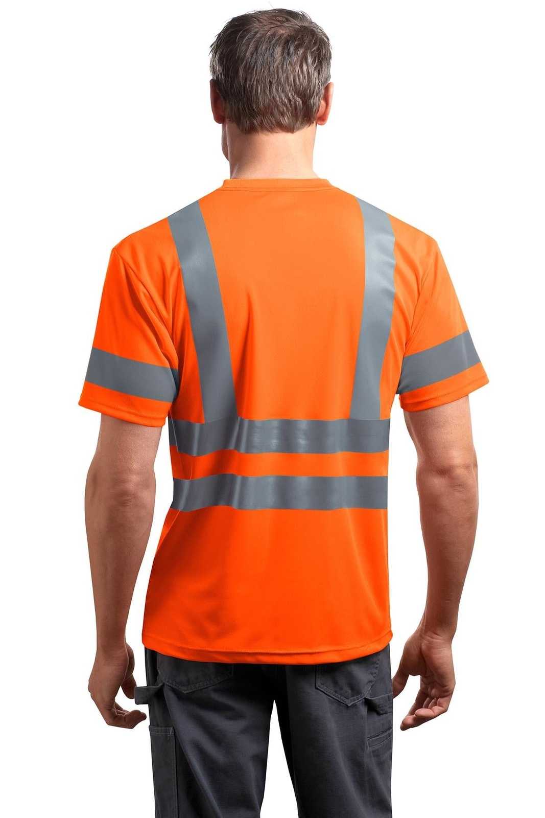 CornerStone CS408 Ansi 107 Class 3 Short Sleeve Snag-Resistant Reflective T-Shirt - Safety Orange - HIT a Double - 1