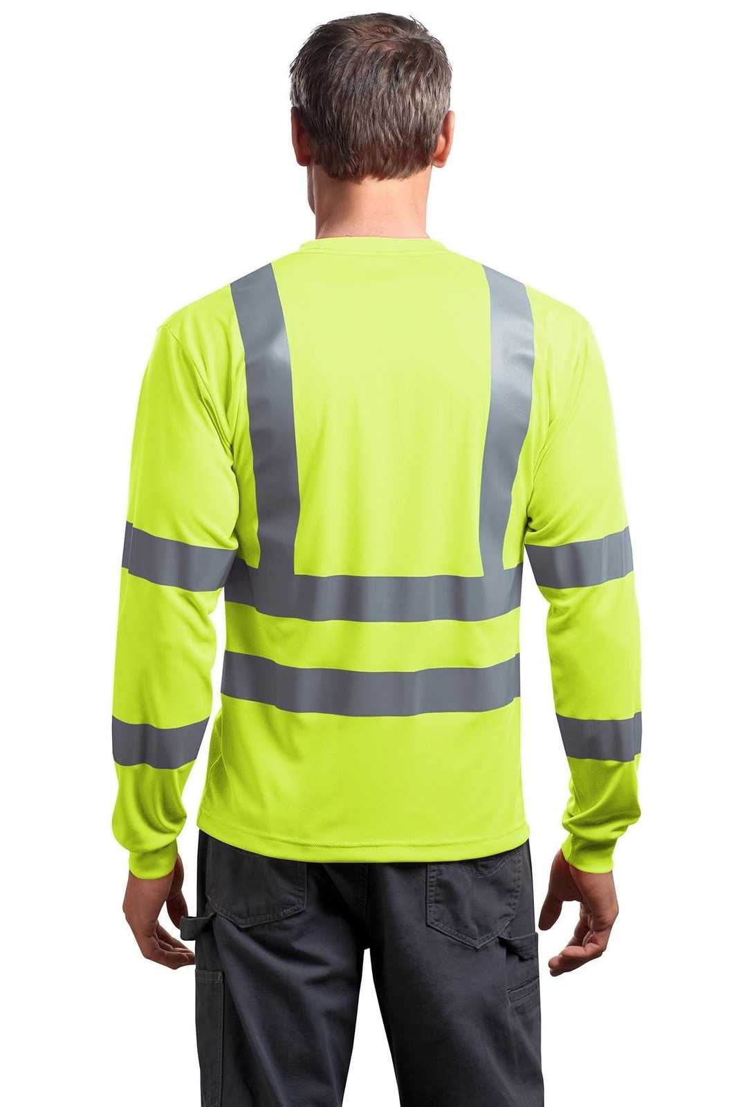CornerStone CS409 Ansi 107 Class 3 Long Sleeve Snag-Resistant Reflective T-Shirt - Safety Yellow - HIT a Double - 1