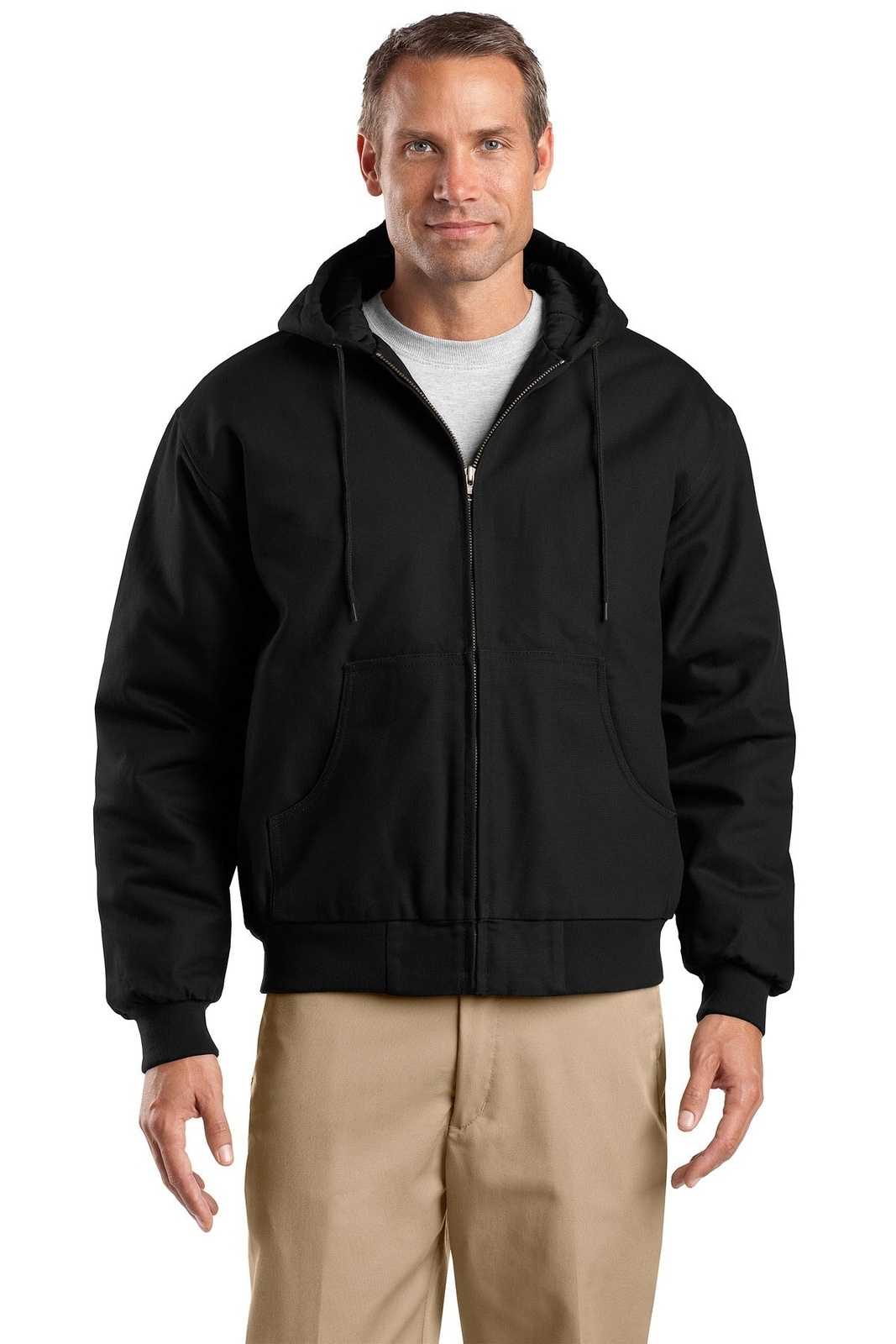 CornerStone TLJ763H Tall Duck Cloth Hooded Work Jacket - Black - HIT a Double - 1