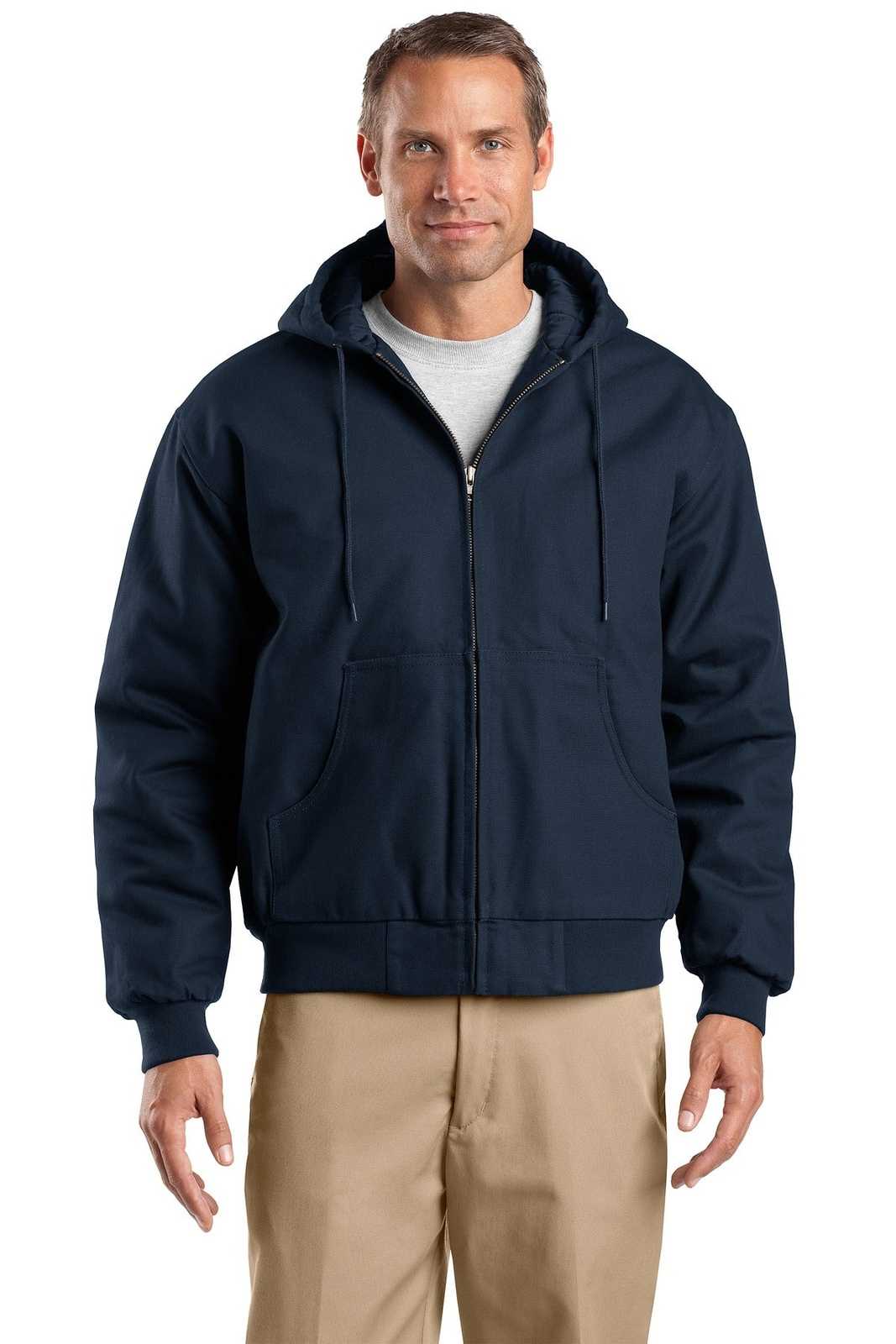 CornerStone TLJ763H Tall Duck Cloth Hooded Work Jacket - Navy - HIT a Double - 1