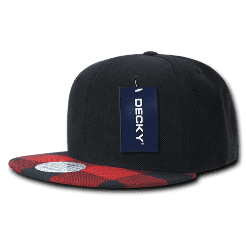 Decky 1045 Plaid Flat Bill Snapback Cap - Black Red - HIT a Double
