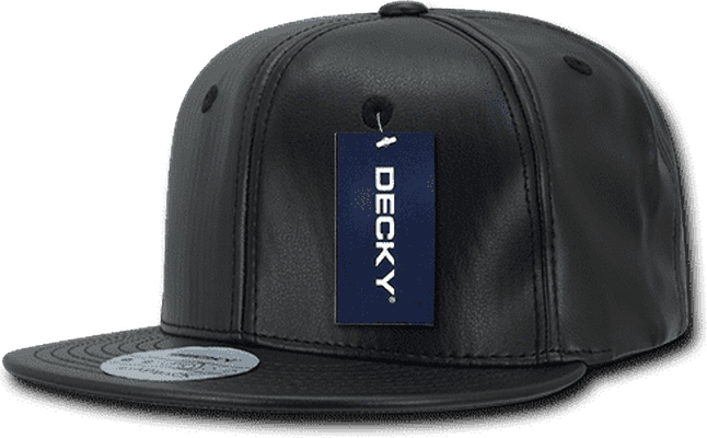 Decky 1103 Faux Leather Snapback Cap - Black - HIT a Double