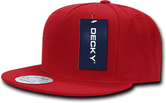Decky 333 Flat Bill 5 Panel Poly Snapback Cap - Red - HIT a Double