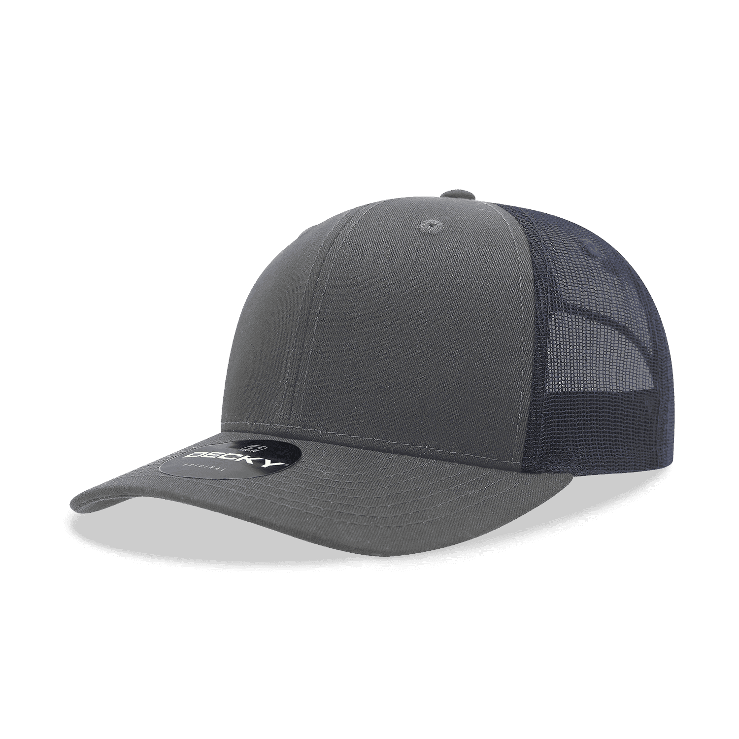 Decky 6021 Mid Profile 6 Panel Poly Cotton Trucker Cap - Charcoal Navy - HIT a Double