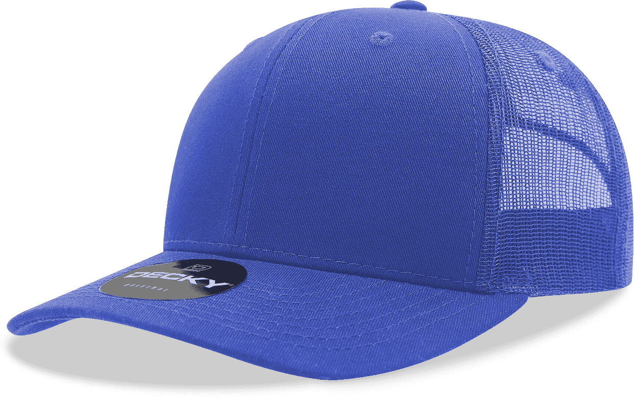 Decky 6021 Mid Profile 6 Panel Poly Cotton Trucker Cap - Royal - HIT a Double