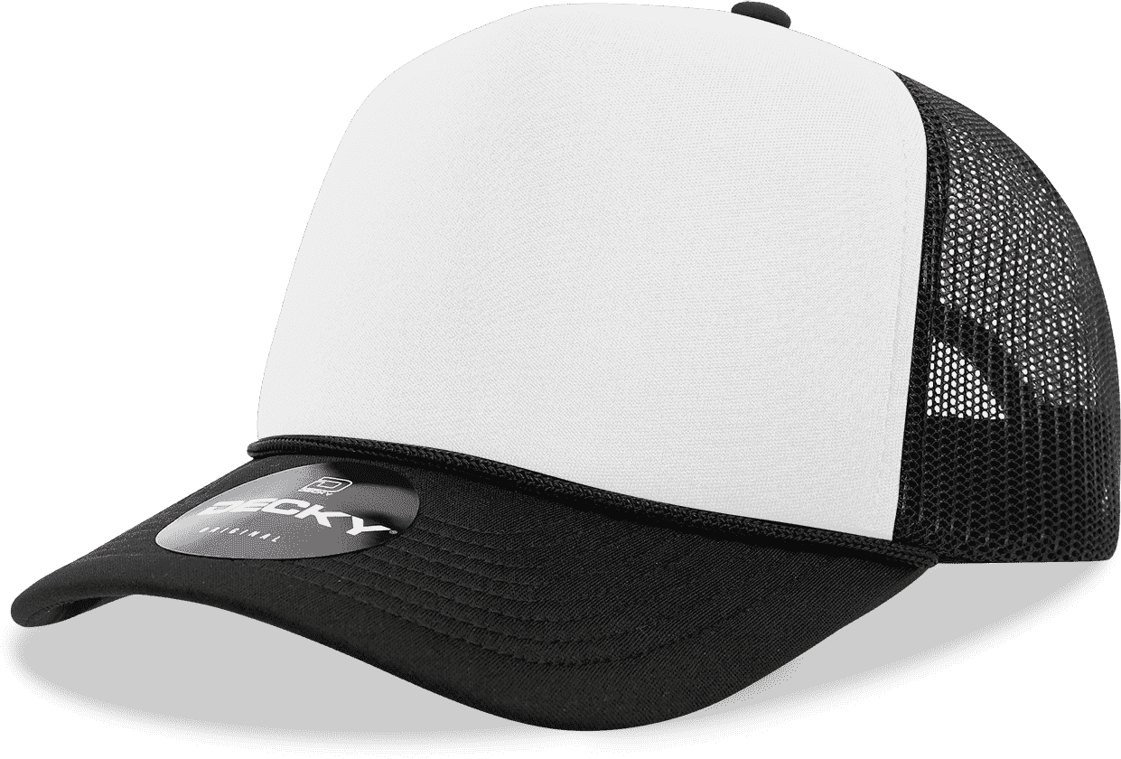 Decky 6025 Mid Profile 6 Panel Poly Cotton Trucker Cap - Black White Black - HIT a Double