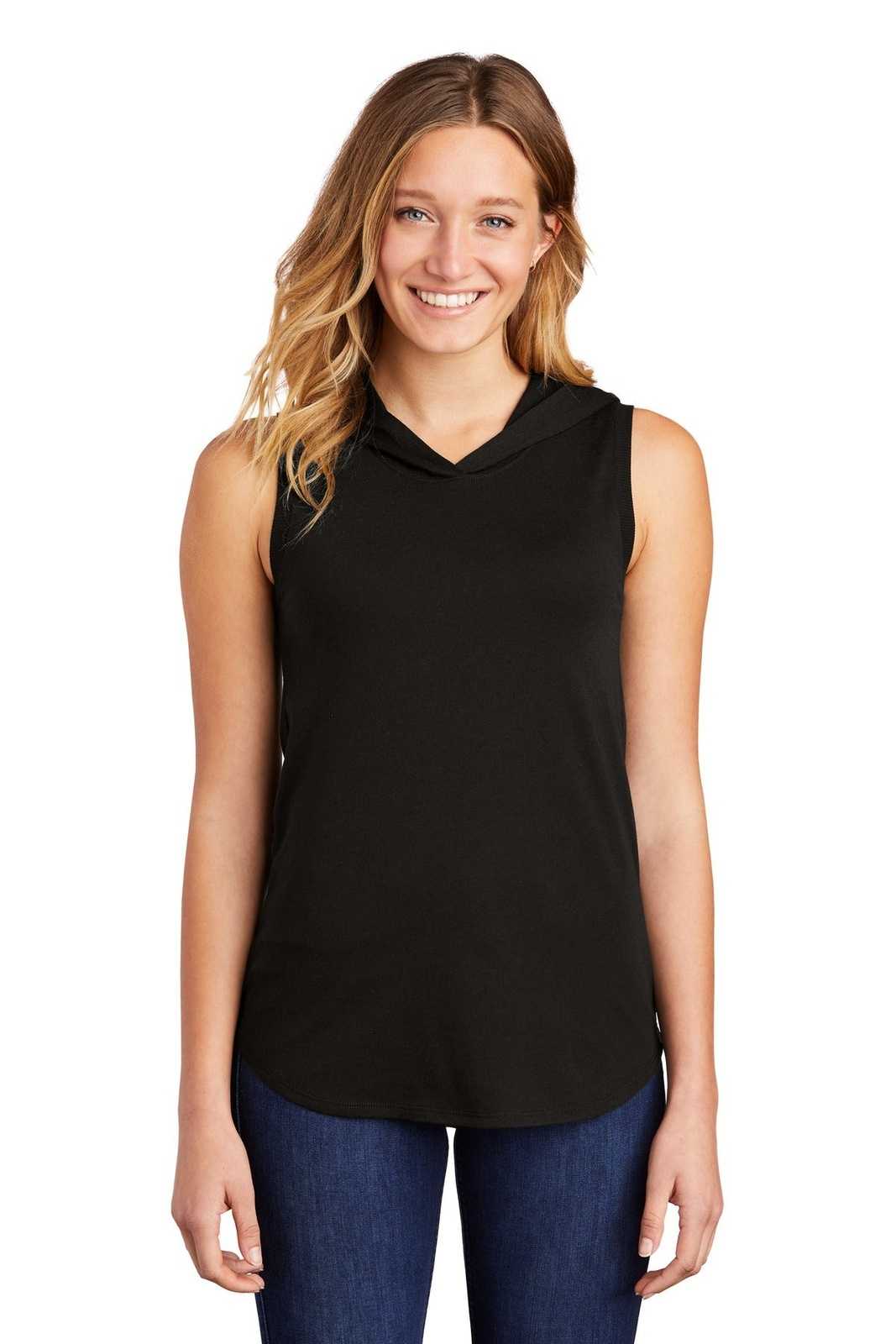District DT1375 Women's Perfect Tri Sleeveless Hoodie - Black - HIT a Double - 1