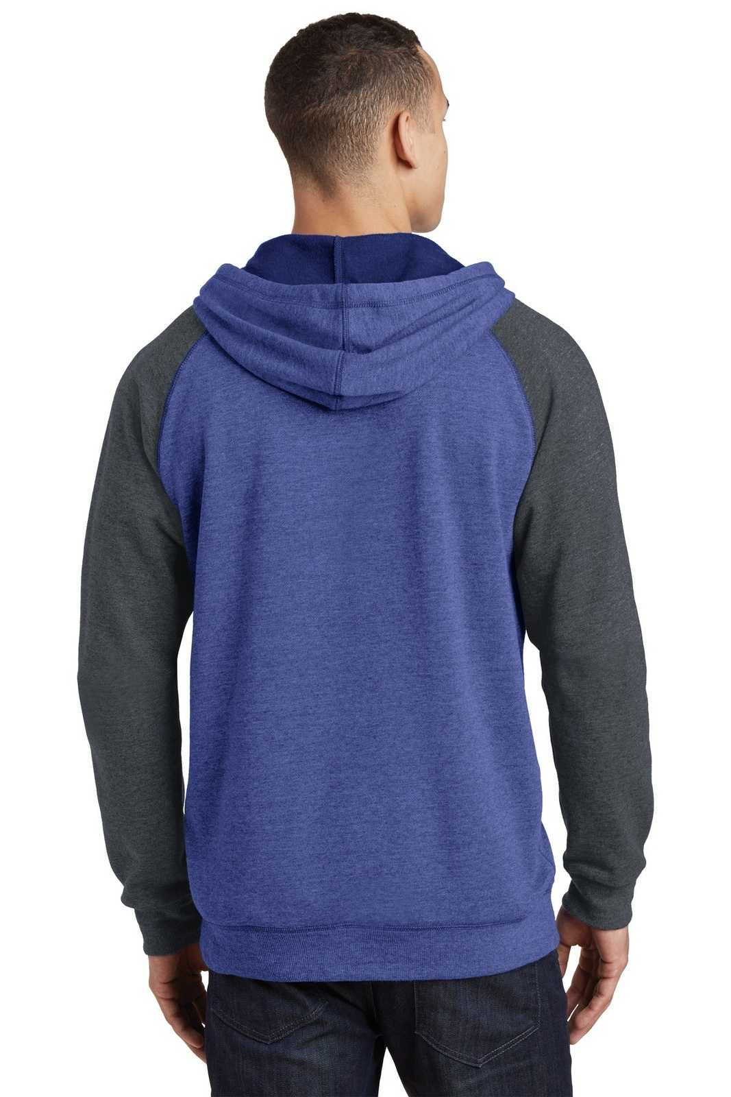 District DT196 Young Mens Lightweight Fleece Raglan Hoodie - Heathered Deep Royal Heathered Charcoal - HIT a Double - 1