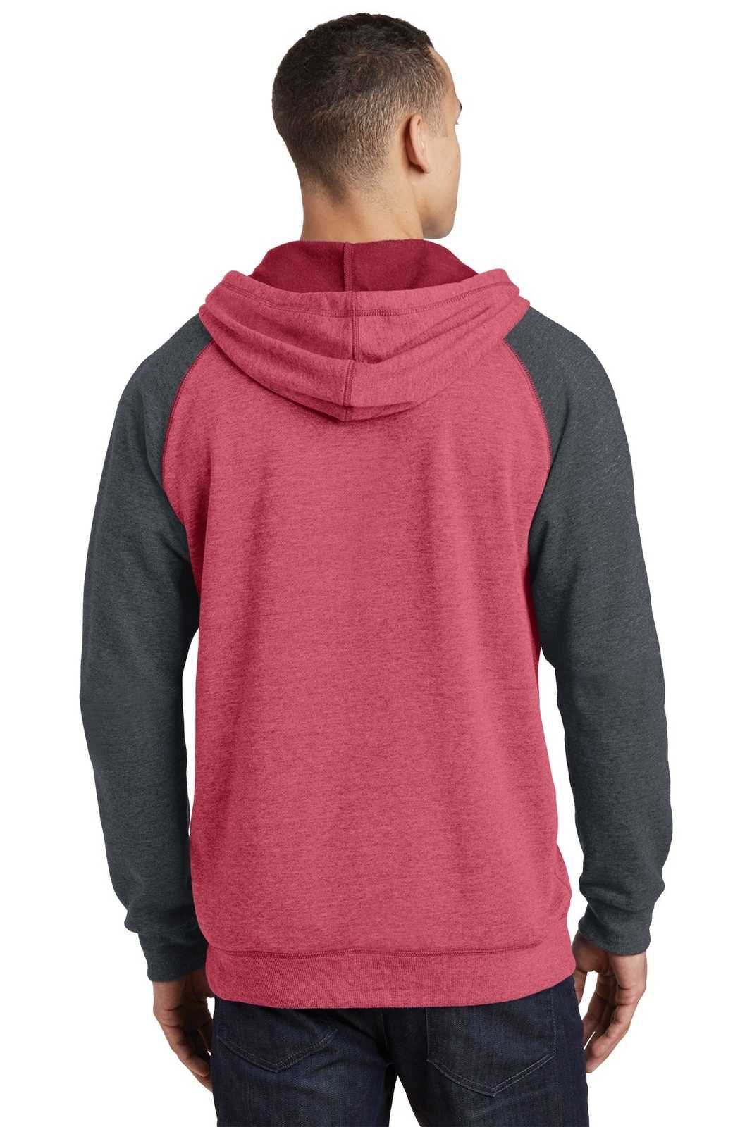 District DT196 Young Mens Lightweight Fleece Raglan Hoodie - Heathered Red Heathered Charcoal - HIT a Double - 1