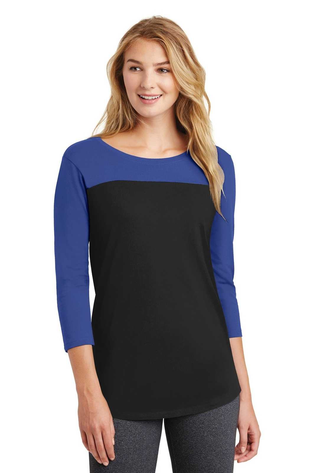 District DT2700 Women's Rally 3/4-Sleeve Tee - Deep Royal Black - HIT a Double - 1