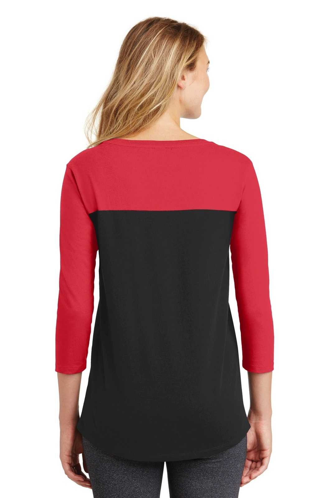 District DT2700 Women's Rally 3/4-Sleeve Tee - New Red Black - HIT a Double - 1